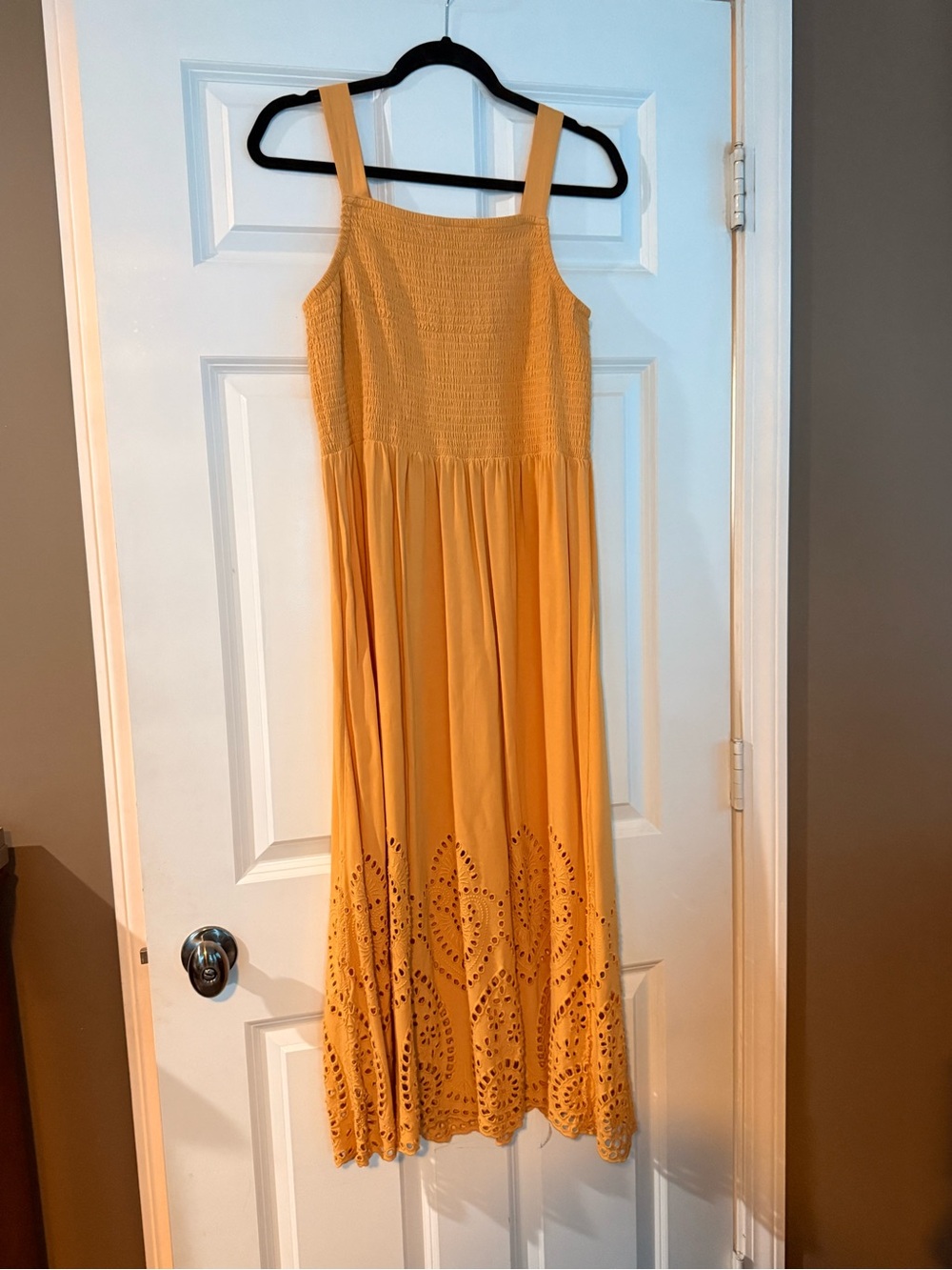 Maurices Yellow Eyelet-Hem Maxi Dress
